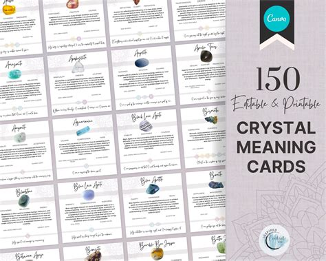 printable crystal meaning cards instant  crystal cards