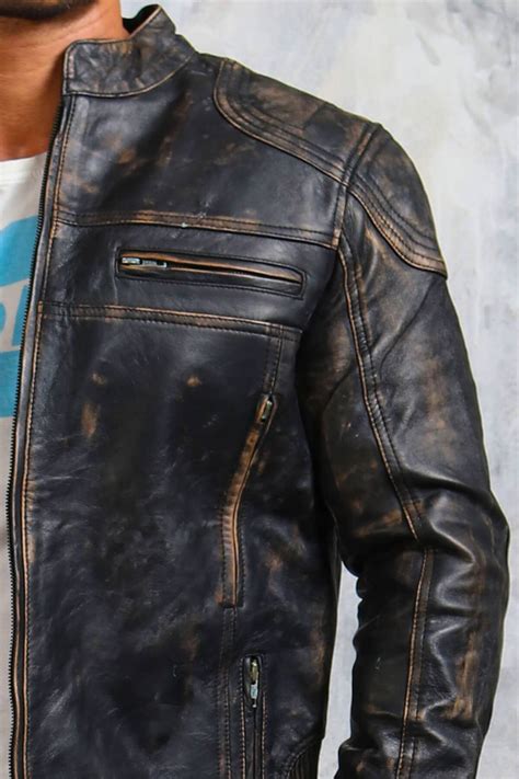 mens biker vintage leather jacket distressed leather jacket