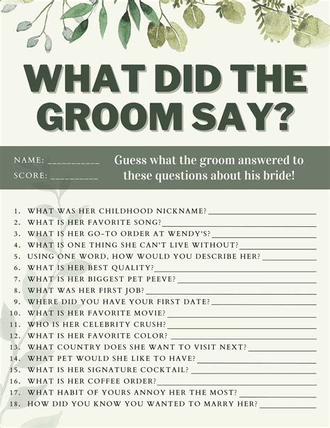 groom  game questions  templates