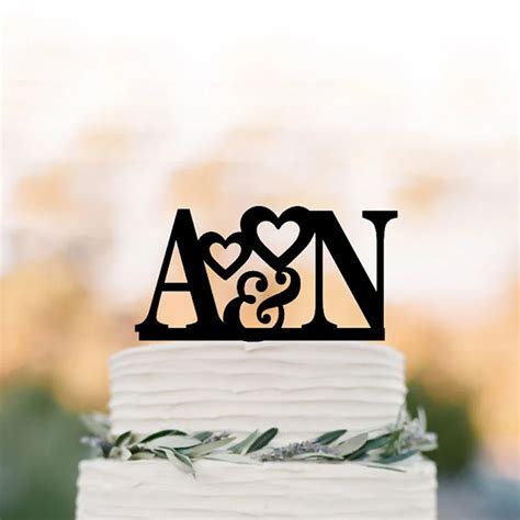 Personalized Wedding Cake Topper Initial Acrylic Silver Wooden Monogram