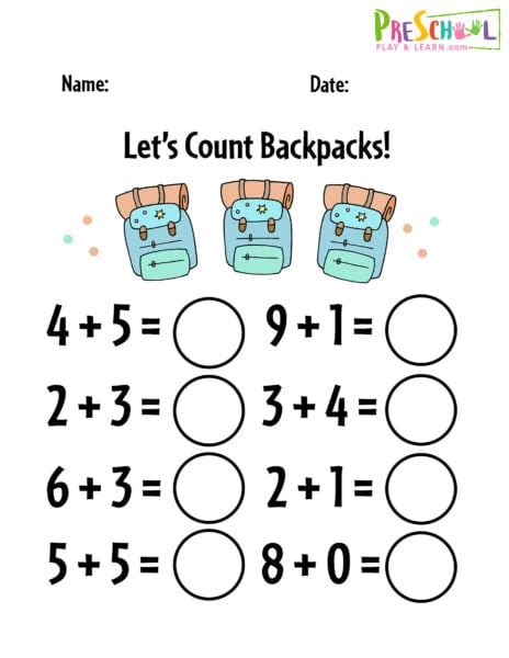 printable kindergarten addition worksheets numbers