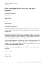 letter accepting retraction  resignation cipd hr inform