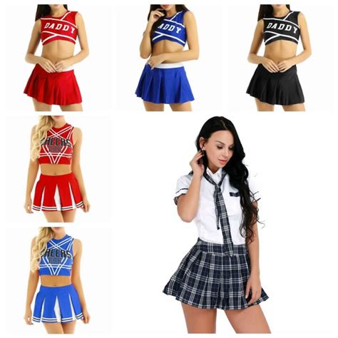 Women S Sexy Cheerleader Cosplay Crop Top Mini Skirt Costume Uniform