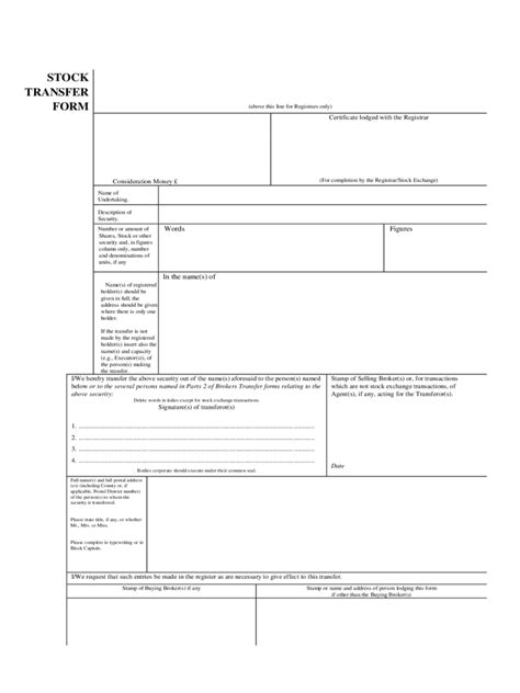 printable stock transfer form template  printable templates