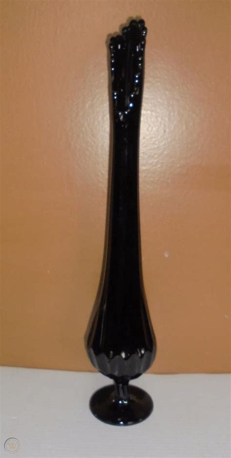 18 Solid Black Glass Footed Stretch Vase Tall Thumbnail