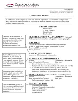 printable combination resume sample forms  templates fillable