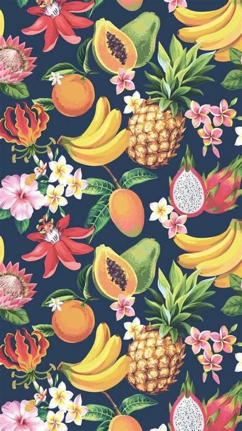 Summer Wallpaper Fruits Passion Fruit Pineapples Bananas Flowers Black