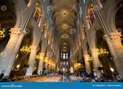 notre dame de paris cathedral interior paris france editorial photo