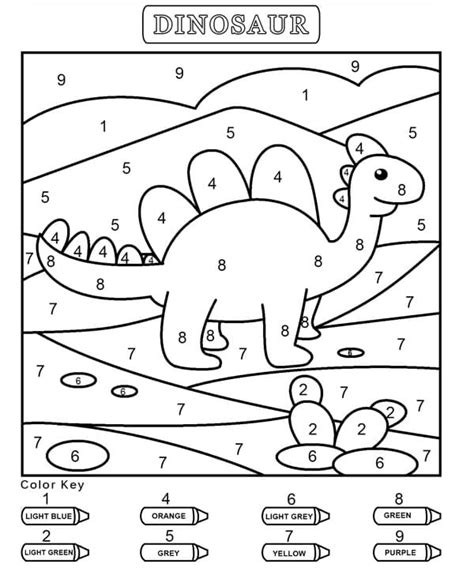 dinosaur color  number  printable coloring pages  kids