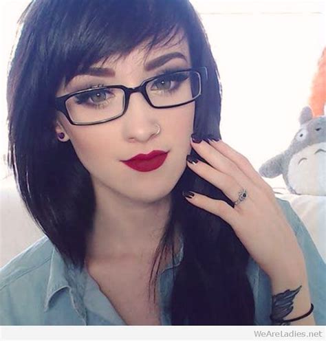 Bangs And Dark Hair With Red Lips And Glasses