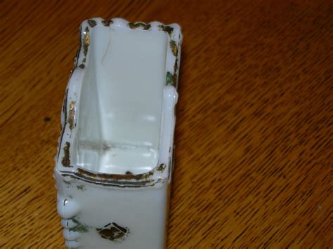 vintage early opaque milk glass playing card holder