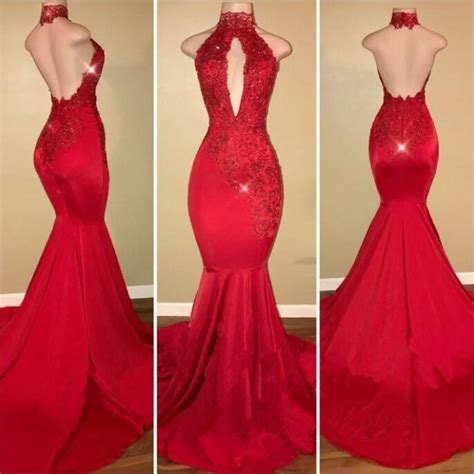 Red Mermaid Prom Dresses For African Black Girls 2019