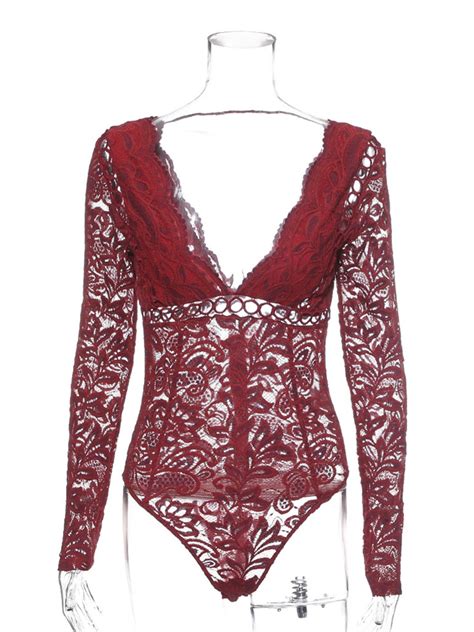 sexy cutout lace flower embroidery bodysuit
