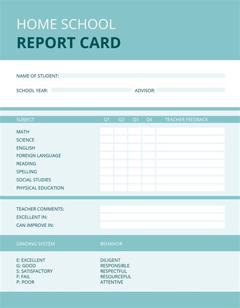 home school report card template  microsoft word microsoft