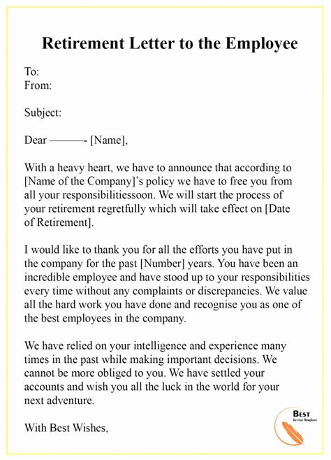 retirement letter  employee inspirational   retirement letter