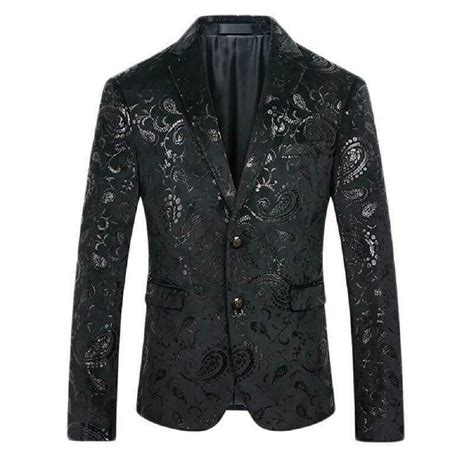mens black floral brocade print fitted blazer designer suit jacket dark rock gothic clothing