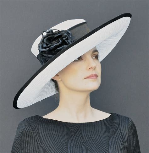 kentucky derby hat wedding hat church hat wide brim hat black  white hat womens formal