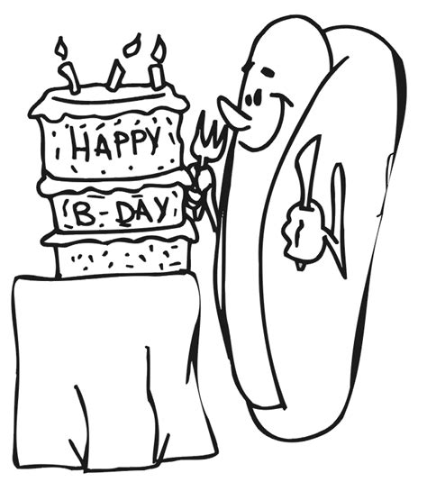birthday coloring page  hot dog   birthday cake