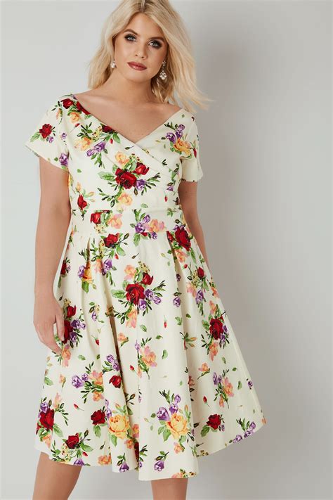 lady voluptuous cream and multi floral print ursula dress