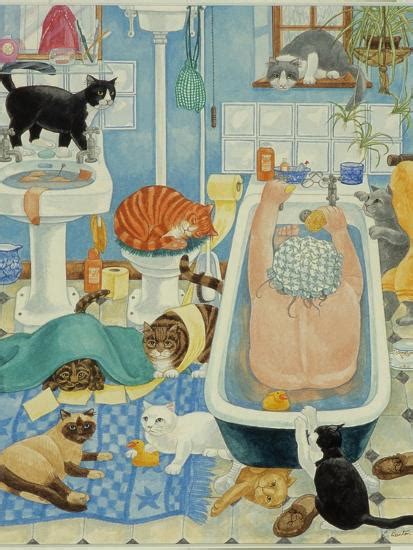 Grandma And 10 Cats In The Bathroom Giclee Print Linda Benton