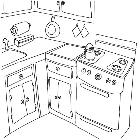 coloring page kitchen room  buildings  architecture
