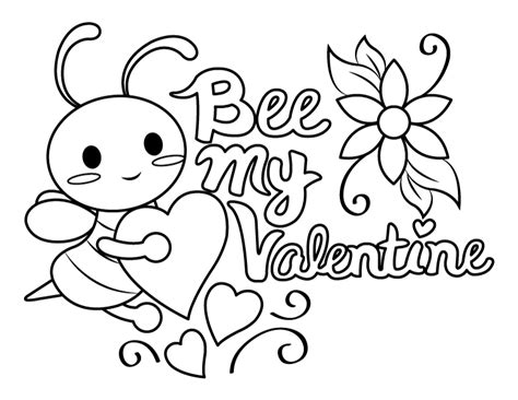 printable bee  valentine coloring page