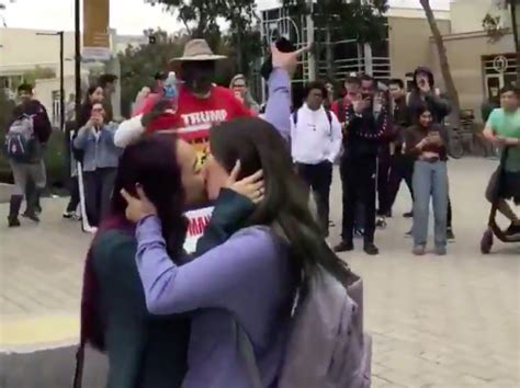Women Share Lesbian Kiss In Front Of Homophobic Trump Supporter Go
