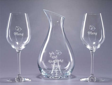 Engraved Wine Decanter T Set 2 Wine Glasses