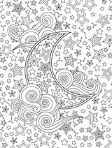 Cielo Adult Zentangle Detailed Mandalas Scarabocchio Mandala Nello Contorni Nuvole Ispirato Stelle Crescenti Isolato Crescent Contour Clouds Pintar sketch template