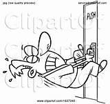 Door Pull Cartoon Push Trying Open Man Toonaday Clipart sketch template