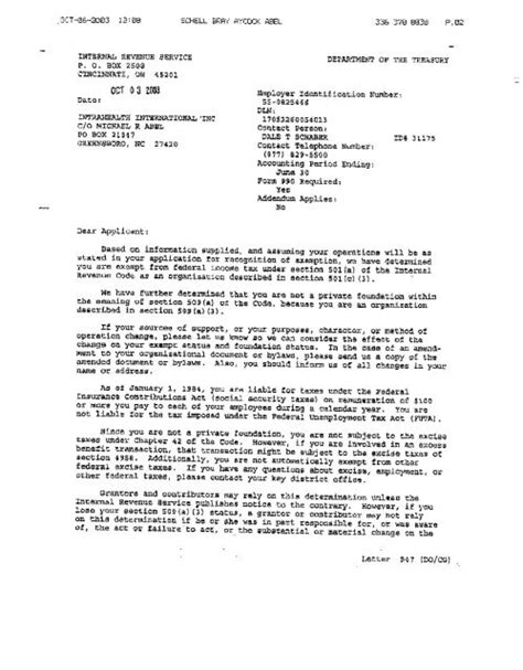 irs  tax exempt status determination letter intrahealth