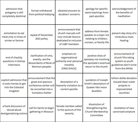 greater light general conference bingo