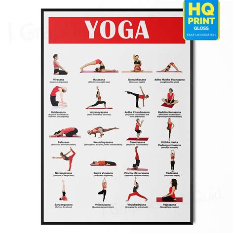 yoga poses chart poster postures wall art print gift fitness chart ebay