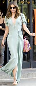 Miranda Kerr Sexes Up Her Floor Length Dress With A Plunging Neckline