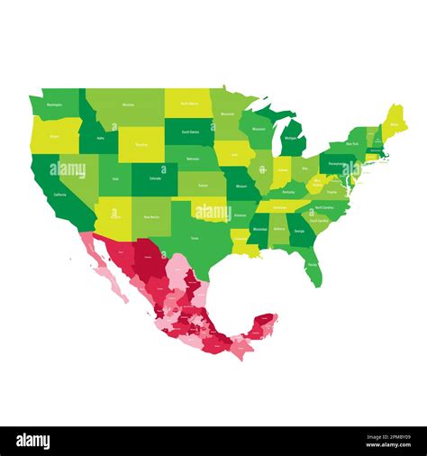 Estados Unidos Y México Mapa Político De Las Divisiones Administrativas