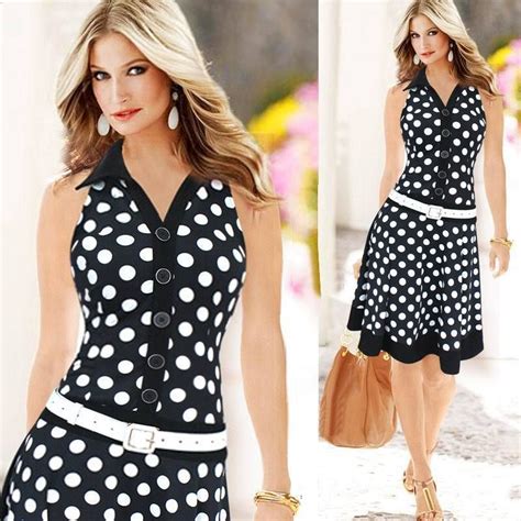 women autumn celebrity pinup polka dot dress elegant tunic