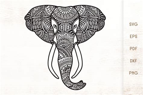 elephant head zentangle graphic  dasagani creative fabrica