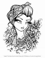 Coloring Pages Boho Tattoo Girl Darlings Hannah Lynn Girls Book Body Adult Gypsy Books Rockabilly Printable Inky Beautiful Star Style sketch template