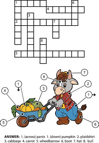 vector color crossword character bull gardener stock illustration