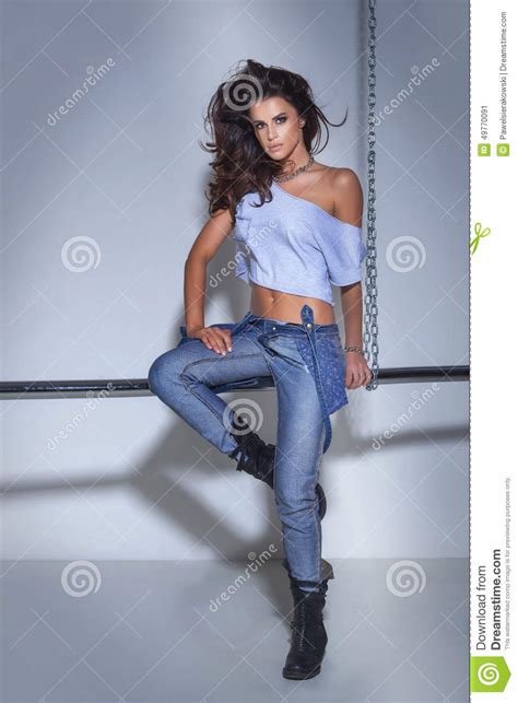 fashionable brunette woman posing stock image image 49770091