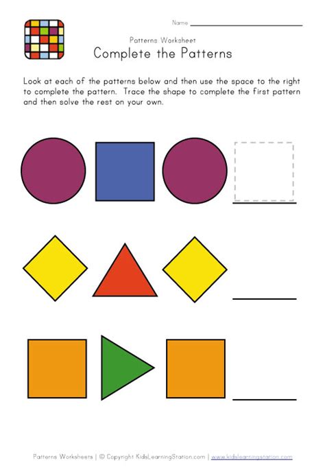 easy preschool patterns worksheet  kids learning station