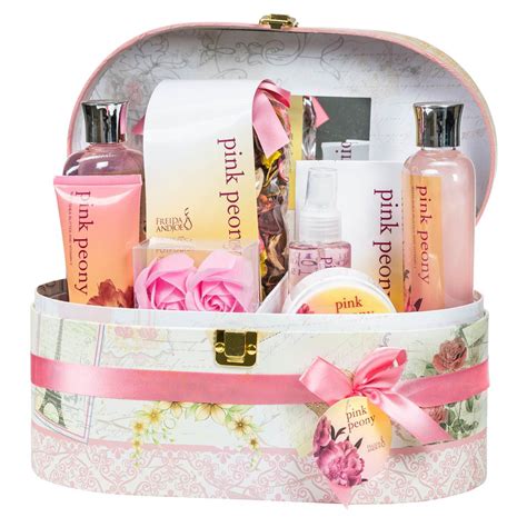 pink peony spa bath gift set  mirrored jewelrycosmetics box bath