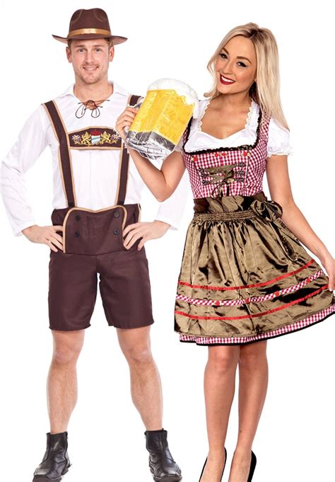 couple oktoberfest beer maid bavarian lederhosen german vintage costume