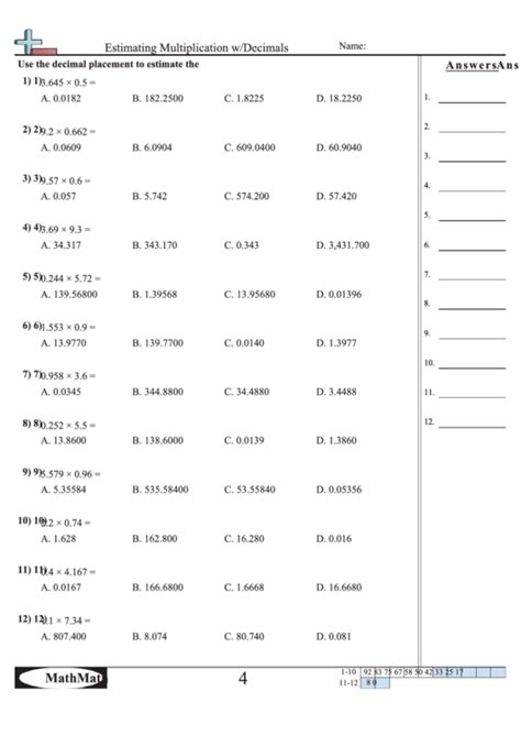 estimating multiplication wdecimals worksheet printable