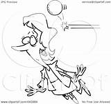 Businesswoman Knocking Ball Toonaday Royalty Outline Illustration Cartoon Rf Clip sketch template