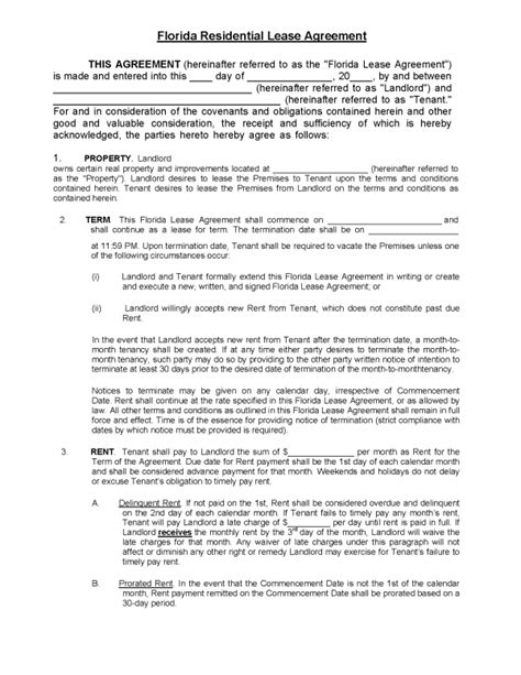 florida residential lease agreement  ms word
