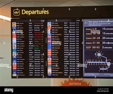 flight departures board gatwick airport south terminal uk electronic stock photo royalty