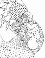 Hippie Colouring Colorier Naissance Adulte Yoga Embarazo Midwifery sketch template