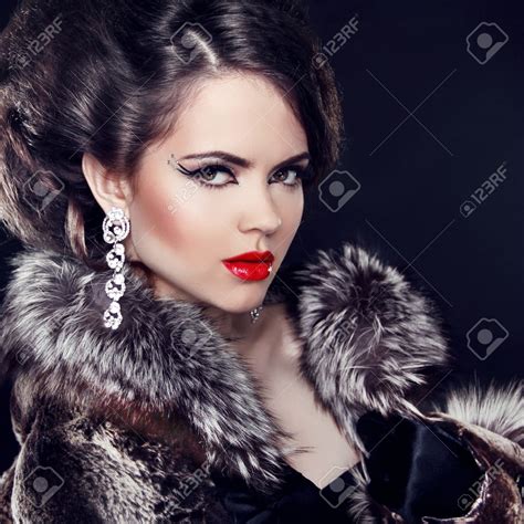Jewelry And Fashion Elegant Lady Beautiful Woman Wearing In Luxury Fur