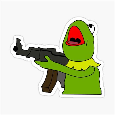 funny kermit  frog holding machine gun sticker  sale  pneuf redbubble